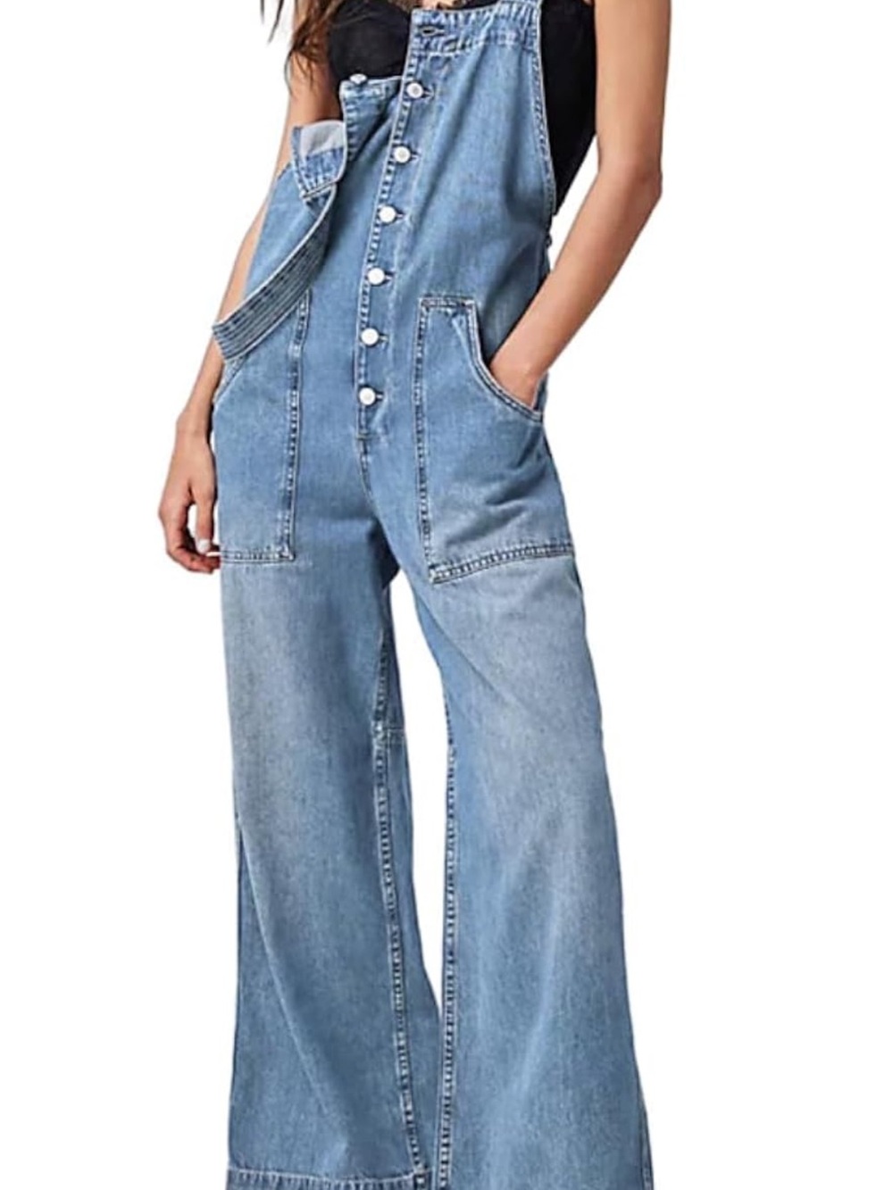 Light Blue Wide-Leg Denim Overalls for Women